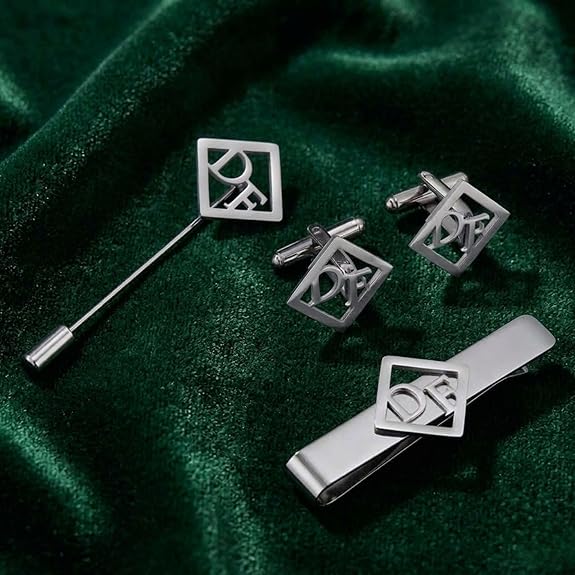 Bazinco Personalized Initial Cufflink & Tie Clip Set for Men – Premium Monogram Groom Accessories