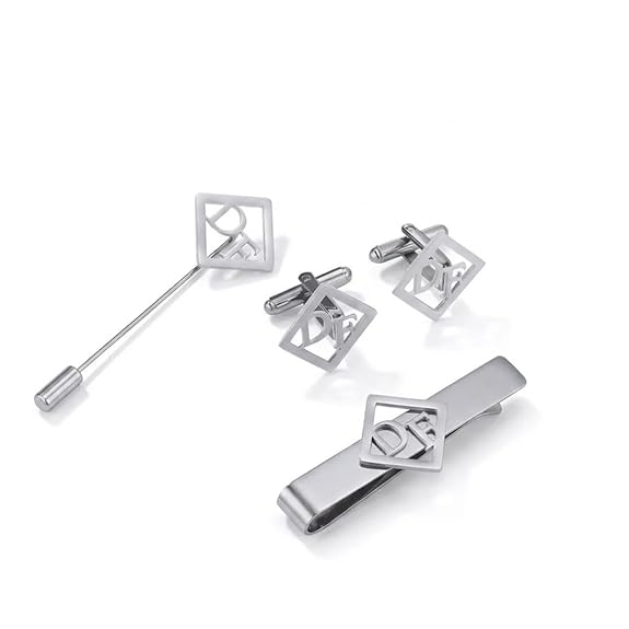 Bazinco Personalized Initial Cufflink & Tie Clip Set for Men – Premium Monogram Groom Accessories