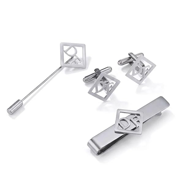 Bazinco Personalized Initial Cufflink & Tie Clip Set for Men – Premium Monogram Groom Accessories