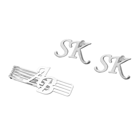 Bazinco Personalized Initial Cufflinks & Monogram Tie Bar Set for Men