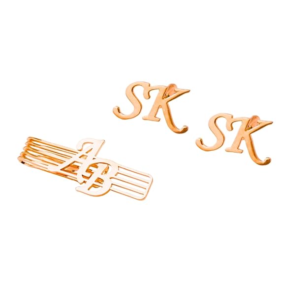 Bazinco Personalized Initial Cufflinks & Monogram Tie Bar Set for Men
