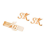 Bazinco Personalized Initial Cufflinks & Monogram Tie Bar Set for Men