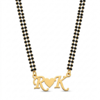 Bazinco Personalized Initial Heart Mangalsutra Necklace – Black Beaded Gold Name Pendant