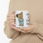 Bazinco Just A Chill Guy Cartoon Dog Ceramic Coffee Mug | Funny Quote Printed Mug | Premium Coffee & Tea Cup | Novelty Gift for Friends, Office & Home | 325 ml
