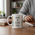 Bazinco Just A Chill Guy Cartoon Dog Ceramic Coffee Mug | Funny Quote Printed Mug | Premium Coffee & Tea Cup | Novelty Gift for Friends, Office & Home | 325 ml