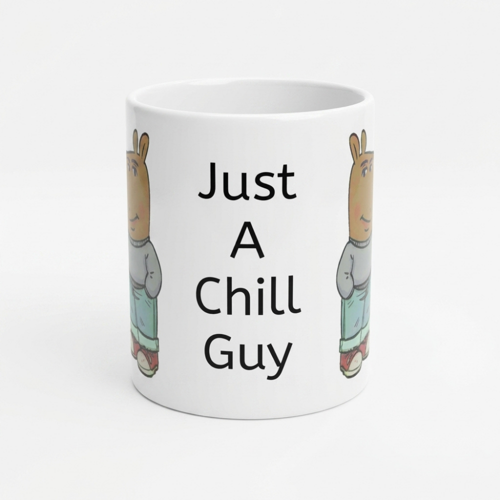 Bazinco Just A Chill Guy Cartoon Dog Ceramic Coffee Mug | Funny Quote Printed Mug | Premium Coffee & Tea Cup | Novelty Gift for Friends, Office & Home | 325 ml