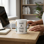 Bazinco Just A Chill Guy Cartoon Dog Ceramic Coffee Mug | Funny Quote Printed Mug | Premium Coffee & Tea Cup | Novelty Gift for Friends, Office & Home | 325 ml