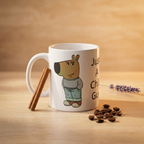 Bazinco Just A Chill Guy Cartoon Dog Ceramic Coffee Mug | Funny Quote Printed Mug | Premium Coffee & Tea Cup | Novelty Gift for Friends, Office & Home | 325 ml