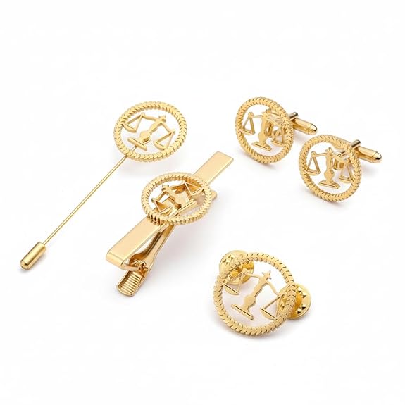 Bazinco Scale of Justice Premium Cufflink Set for Men | Libra Lawyer Cufflinks with Tie Clip & Suit Pin