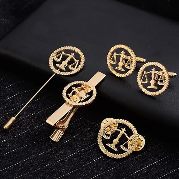 Bazinco Scale of Justice Premium Cufflink Set for Men | Libra Lawyer Cufflinks with Tie Clip & Suit Pin