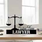 Bazinco Justice Scale Lawyer Name Plate – Personalized Attorney Desk Nameplate Decor
