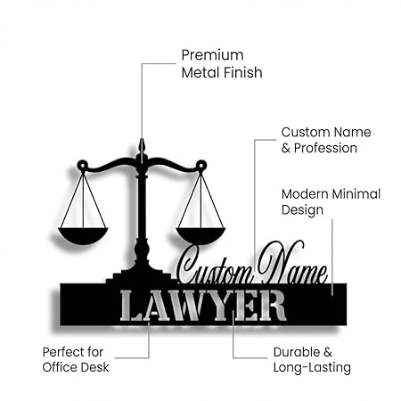 Bazinco Justice Scale Lawyer Name Plate – Personalized Attorney Desk Nameplate Decor