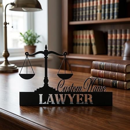 Bazinco Justice Scale Lawyer Name Plate – Personalized Attorney Desk Nameplate Decor