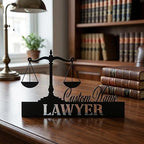 Bazinco Justice Scale Lawyer Name Plate – Personalized Attorney Desk Nameplate Decor