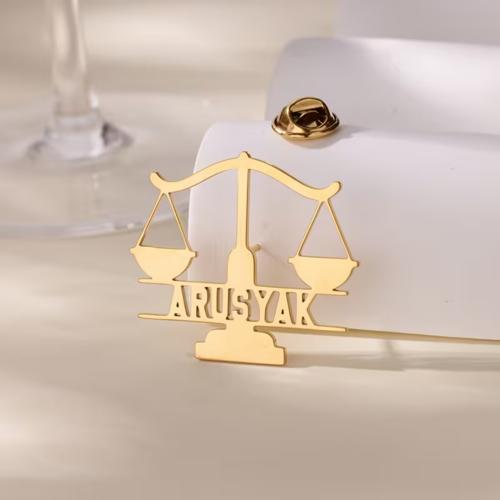 Bazinco Justice Scale Personalized Name Lapel Pin – Lawyer & Legal Professional Brooch