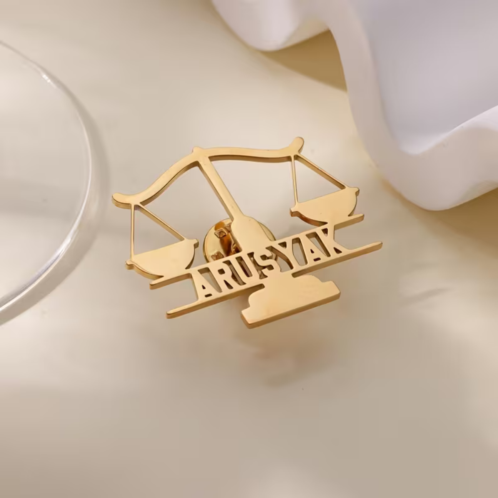 Bazinco Justice Scale Personalized Name Lapel Pin – Lawyer & Legal Professional Brooch