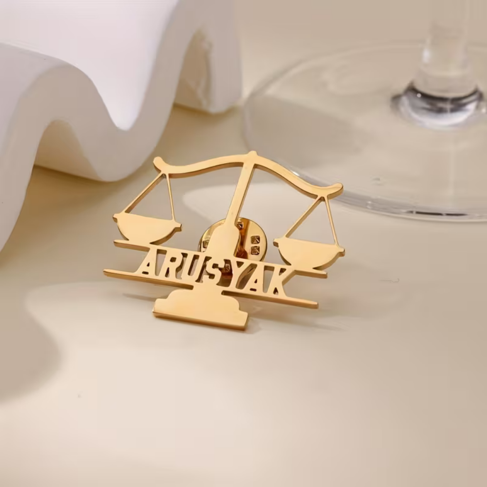 Bazinco Justice Scale Personalized Name Lapel Pin – Lawyer & Legal Professional Brooch