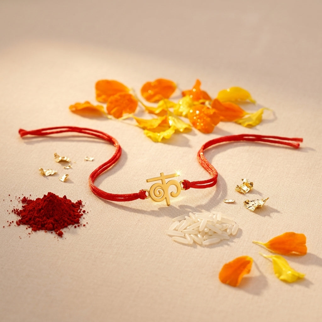 Bazinco Premium Hindi Ka Symbol Gold Finish Designer Rakhi