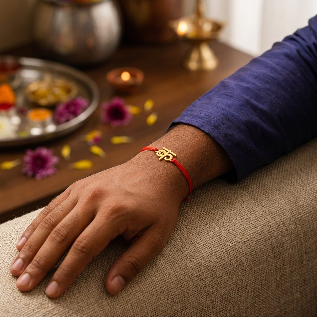 Bazinco Premium Hindi Ka Symbol Gold Finish Designer Rakhi
