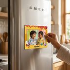Bazinco Custom Kids Photo Fridge Magnet with Name | Personalized Space Theme Magnetic Photo Frame | Rocket & Planet Design | 1mm Thick Refrigerator Magnet | Photo Gift for Kids