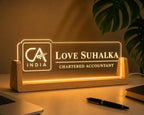 Personalized LED Acrylic Desk Name Plate with Wooden Base | Custom Office Name Sign for CA, Professionals & Business Desk | Bazinco