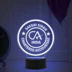 Round Personalized Acrylic LED Logo Lamp with Black Marble-Style Base – Chartered Accountant CA Design