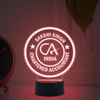 Round Personalized Acrylic LED Logo Lamp with Black Marble-Style Base – Chartered Accountant CA Design