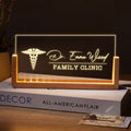 Bazinco Personalized LED Acrylic Name Sign with Wooden Base, Custom Doctor & Clinic Desk Name Plate, Illuminated Office Sign for Reception Decor