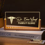 Bazinco Personalized LED Acrylic Name Sign with Wooden Base, Custom Doctor & Clinic Desk Name Plate, Illuminated Office Sign for Reception Decor
