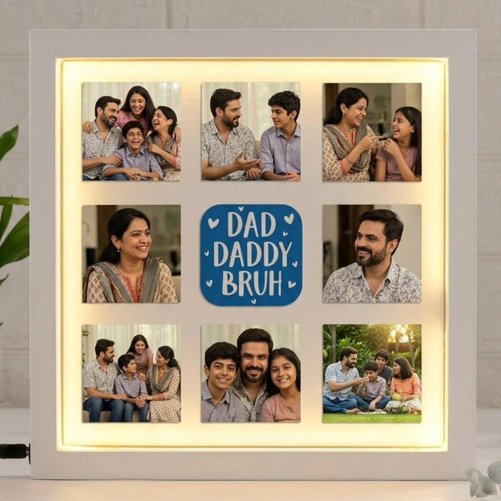 Bazinco Dad Daddy Bruh LED Photo Frame – Personalized Family Photo Collage with Warm LED Light