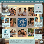 Bazinco Dad Daddy Bruh LED Photo Frame – Personalized Family Photo Collage with Warm LED Light