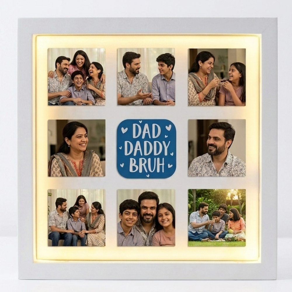 Bazinco Dad Daddy Bruh LED Photo Frame – Personalized Family Photo Collage with Warm LED Light