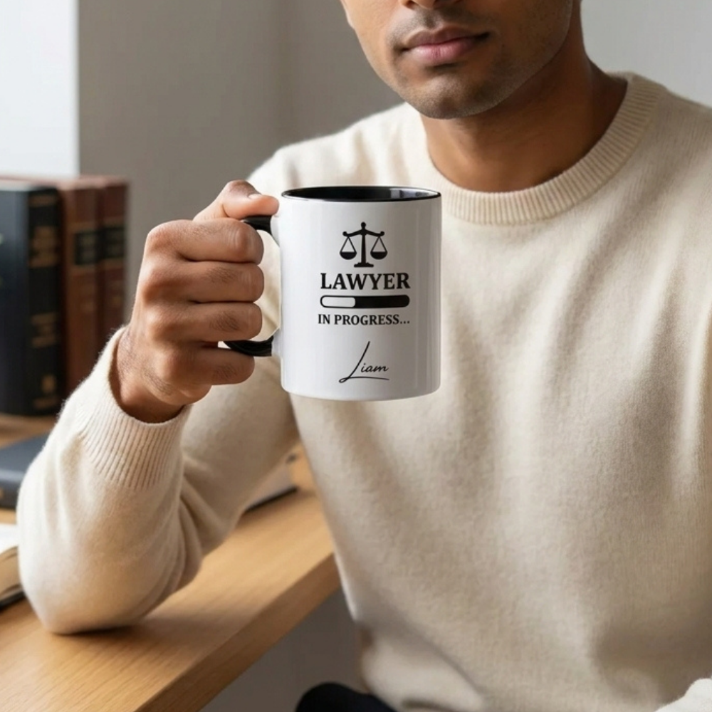 Personalized Lawyer Mug with Name | Lawyer in Progress Printed Ceramic PZ Mug | Custom Coffee Mug for Law Students, Advocates & Legal Professionals | Bazinco
