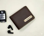 Bazinco Personalized Brown Bifold Wallet – Custom Name Plate Men’s Leather Wallet