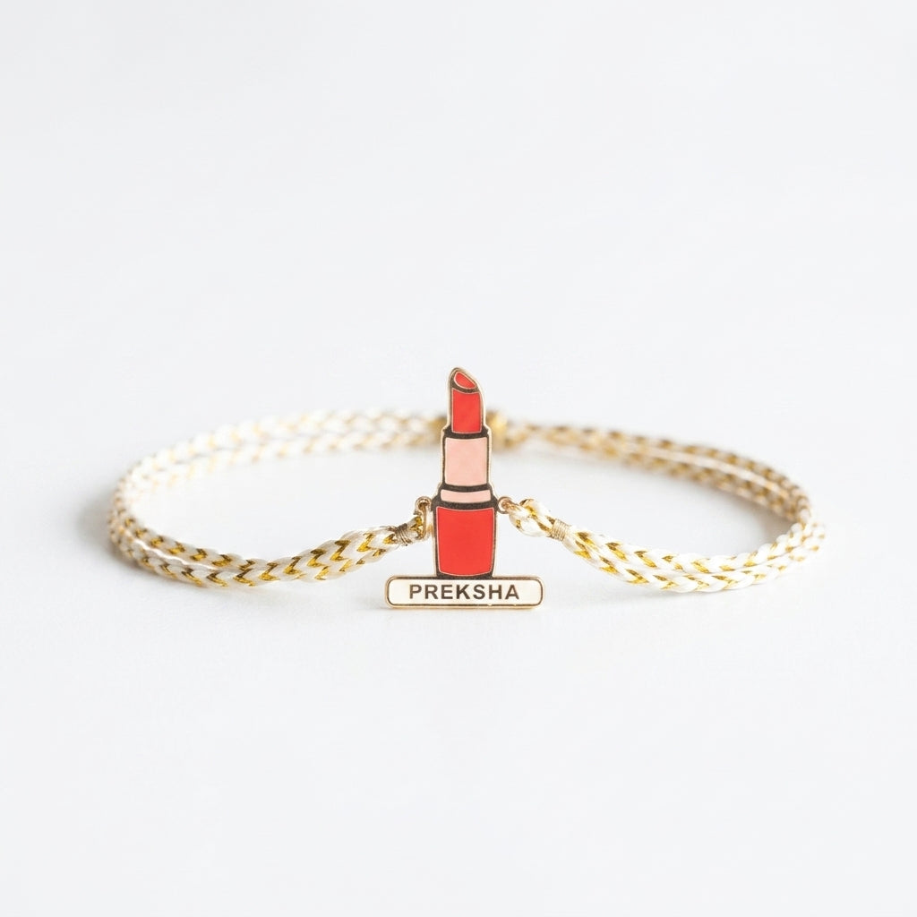 Bazinco Personalized Lipstick Rakhi for Sister | Custom Name Engraved Rakhi | Unique Designer Raksha Bandhan Gift Rakhi for Women & Girls
