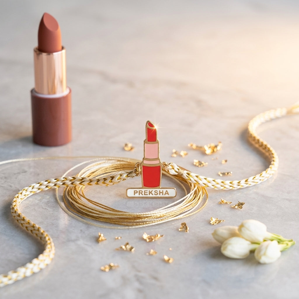 Bazinco Personalized Lipstick Rakhi for Sister | Custom Name Engraved Rakhi | Unique Designer Raksha Bandhan Gift Rakhi for Women & Girls