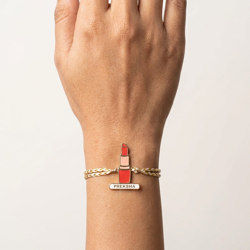 Bazinco Personalized Lipstick Rakhi for Sister | Custom Name Engraved Rakhi | Unique Designer Raksha Bandhan Gift Rakhi for Women & Girls