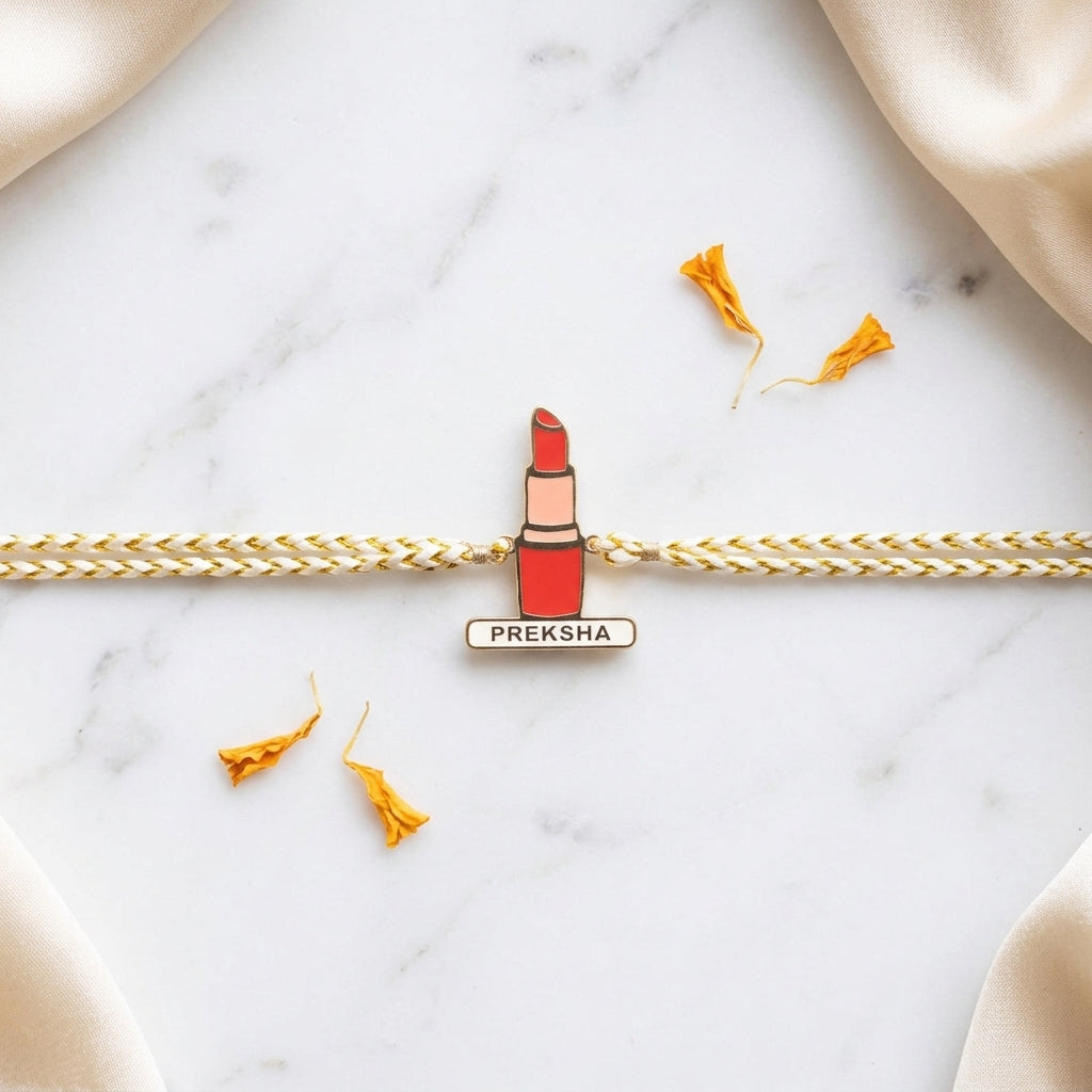 Bazinco Personalized Lipstick Rakhi for Sister | Custom Name Engraved Rakhi | Unique Designer Raksha Bandhan Gift Rakhi for Women & Girls