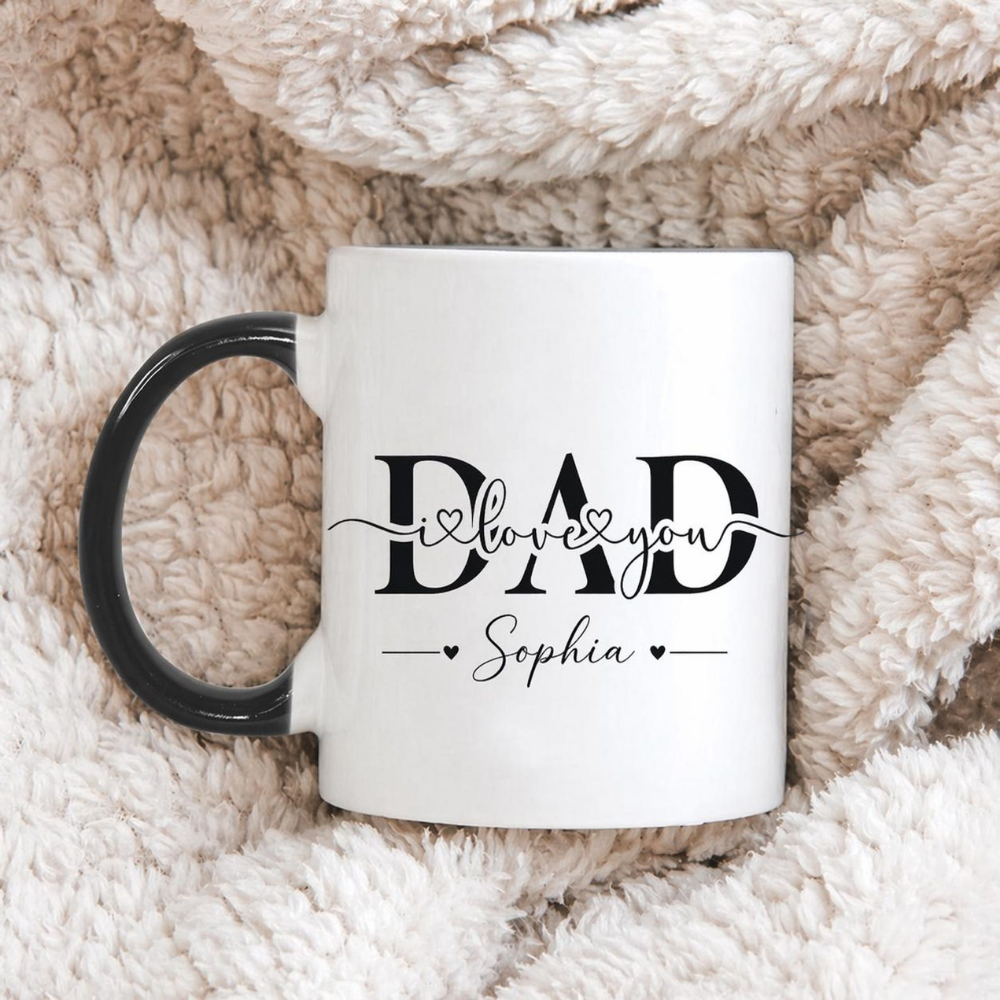 Bazinco Personalized Love You Dad Mug with Name – Custom Ceramic Coffee Mug