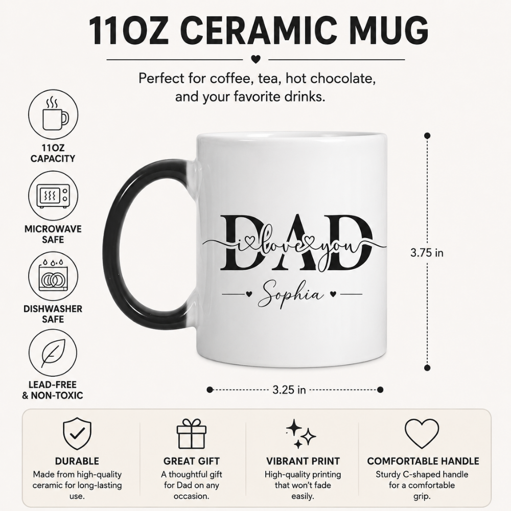 Bazinco Personalized Love You Dad Mug with Name – Custom Ceramic Coffee Mug