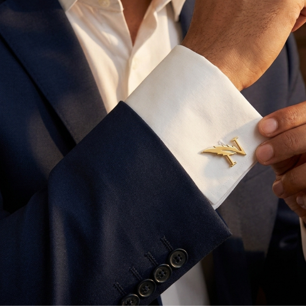 Bazinco Luxury Initial Cufflinks – Gold Feather Alphabet Cufflinks for Men Wedding & Business Wear