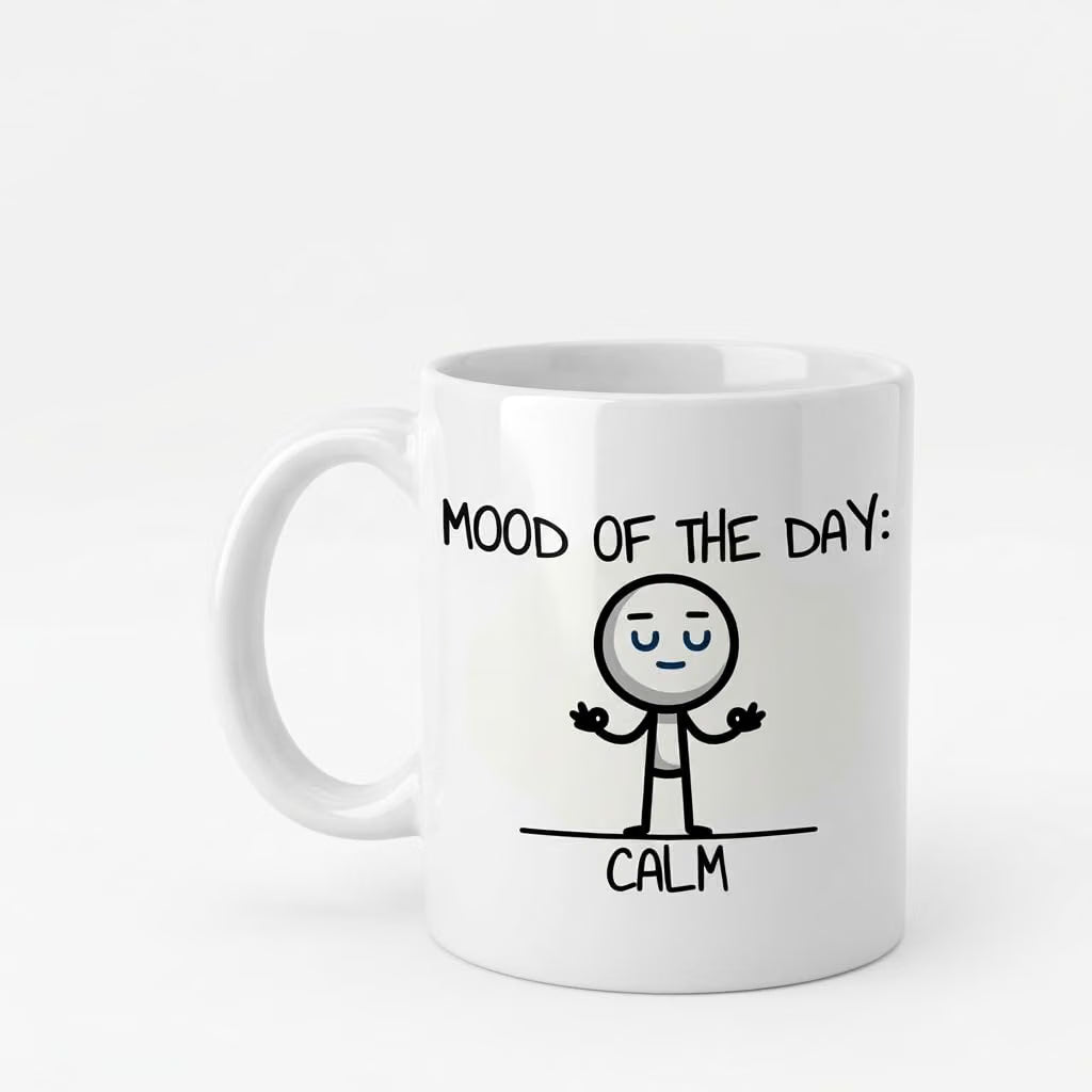 Bazinco Personalized Ceramic Coffee Mug – Mood of the Day Calm Minimalist Doodle with Custom Name