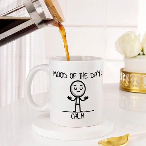 Bazinco Personalized Ceramic Coffee Mug – Mood of the Day Calm Minimalist Doodle with Custom Name