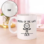 Bazinco Personalized Ceramic Coffee Mug – Mood of the Day Calm Minimalist Doodle with Custom Name