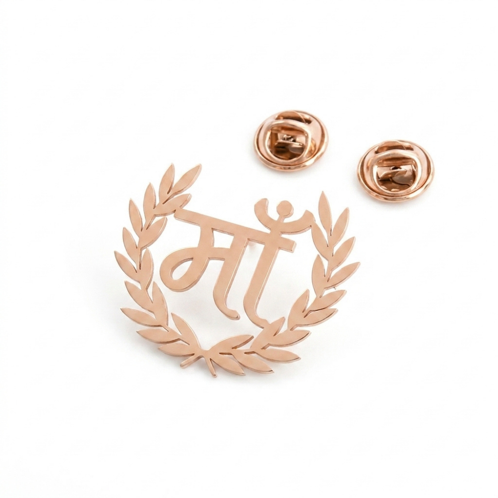 Bazinco “Maa” Brooch with Laurel Design – Premium Hindi Mother Pin for Saree & Blazer