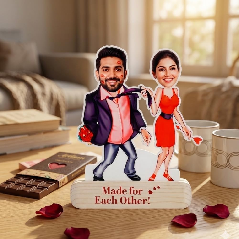 Bazinco Custom Couple Caricature Stand | Personalized Made For Each Other Acrylic Plaque | Unique Romantic Gift for Anniversary, Valentine's Day & Weddings