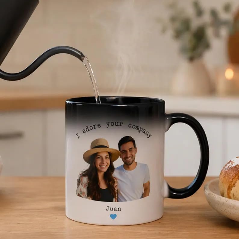 Bazinco Personalized Magic Mug – I Adore Your Company Couple Photo Color Changing Mug