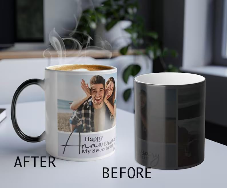 Bazinco Personalized Magic Mug – Happy Anniversary My Sweetheart Color Changing Couple Photo Mug
