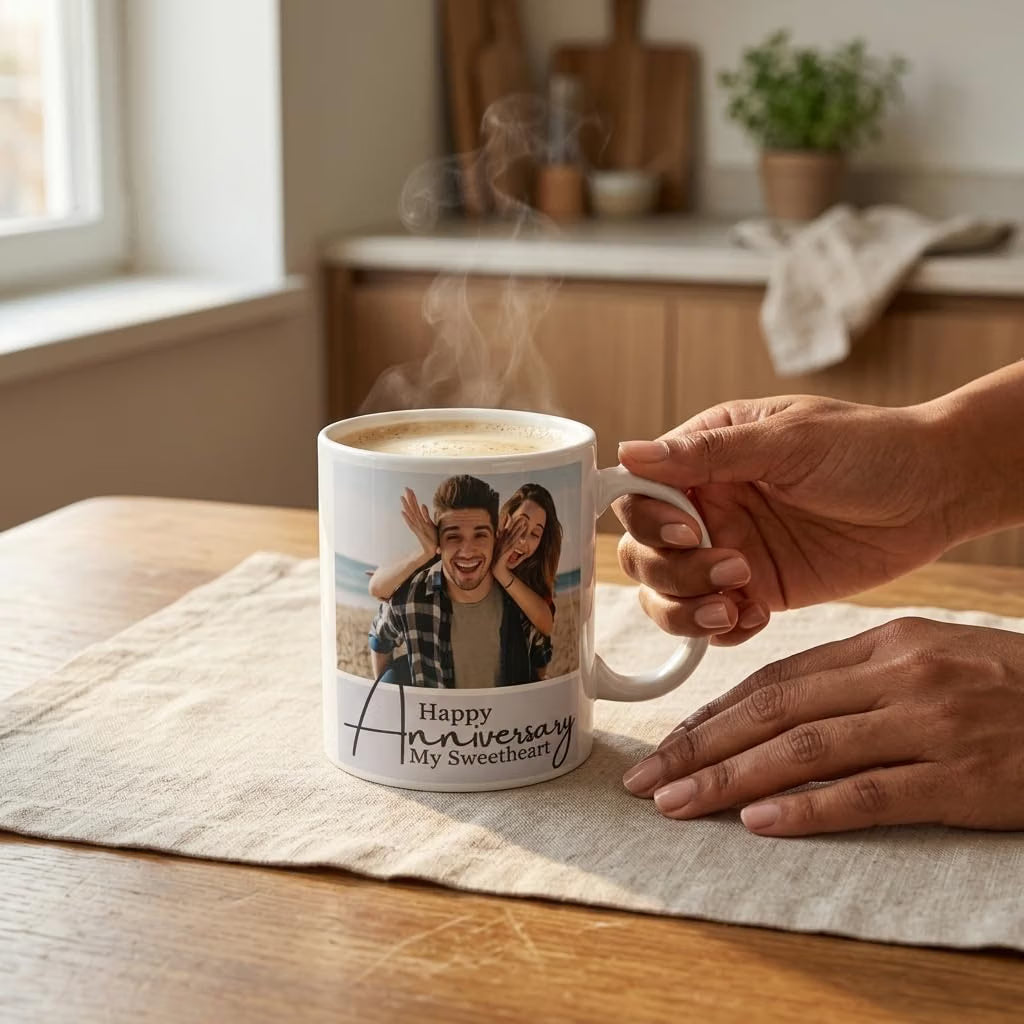 Bazinco Personalized Magic Mug – Happy Anniversary My Sweetheart Color Changing Couple Photo Mug