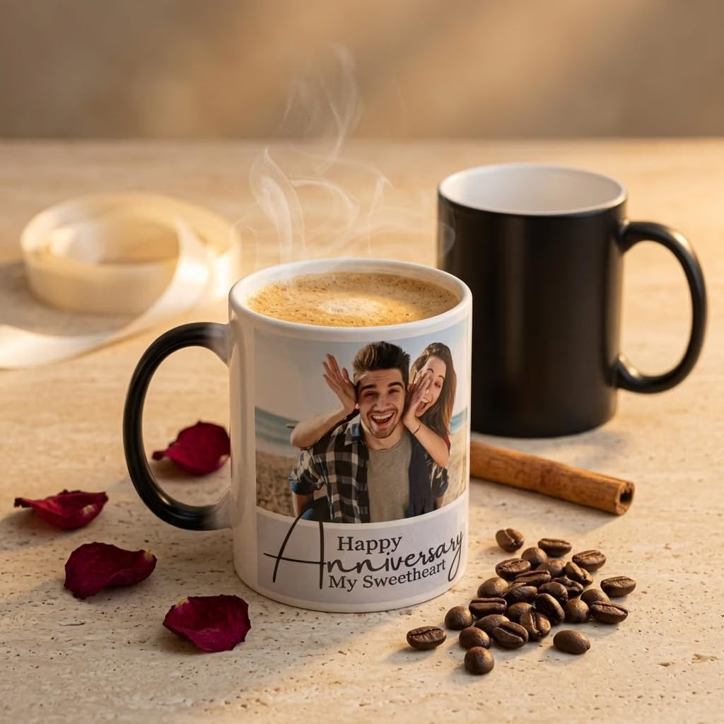 Bazinco Personalized Magic Mug – Happy Anniversary My Sweetheart Color Changing Couple Photo Mug